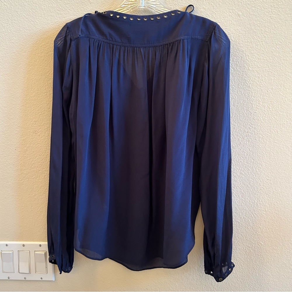 Zadig & Voltaire Tirate Blouse Small Navy Blue long sleeves Tie Shoulders - Picture 7 of 10